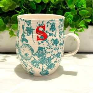 Anthropologie Homegrown Mug Monogram Initial S Blue Green Tea Cup